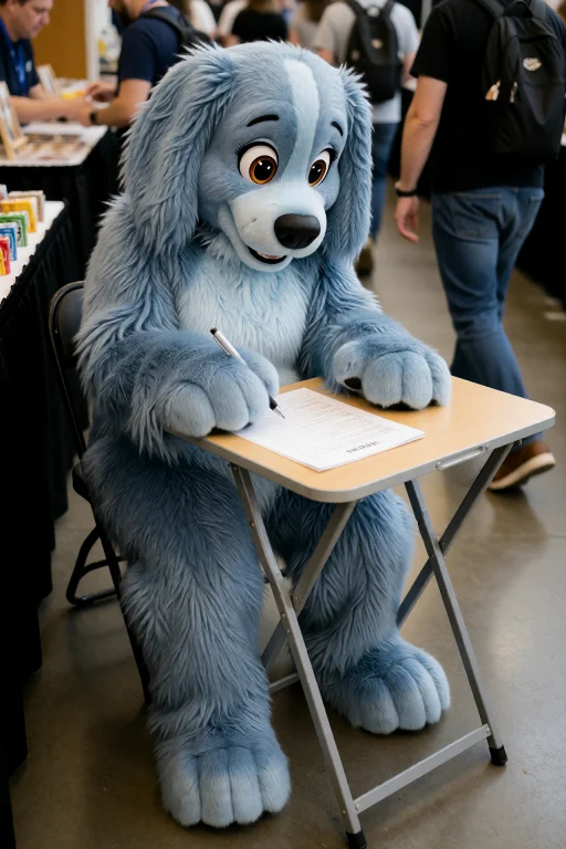 Nancyfrancis Wearing The Complete Bluedog Fursuit, Sitting B...