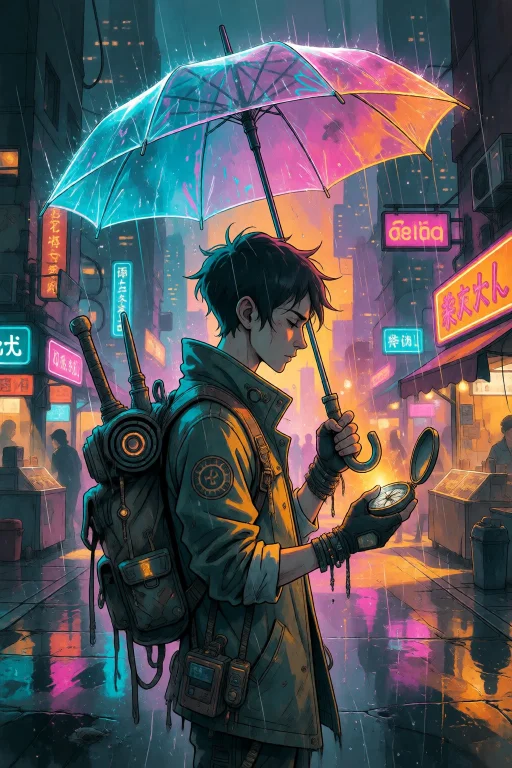 Strangedaal. A Lone Wanderer In A High-tech Cyberpunk Citysc...