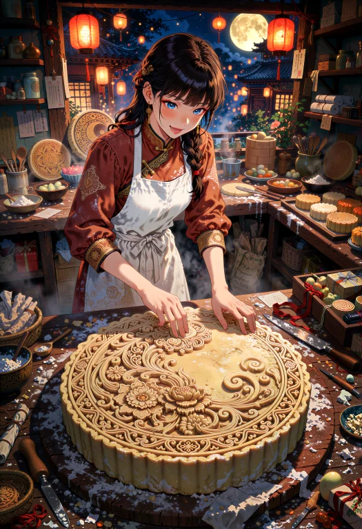 Cinematic Mid-autumn Fantasy Anime Illustration, Slightly El...