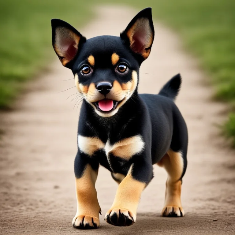 This Photograph Features A Small, Black And Tan Puppy With L...