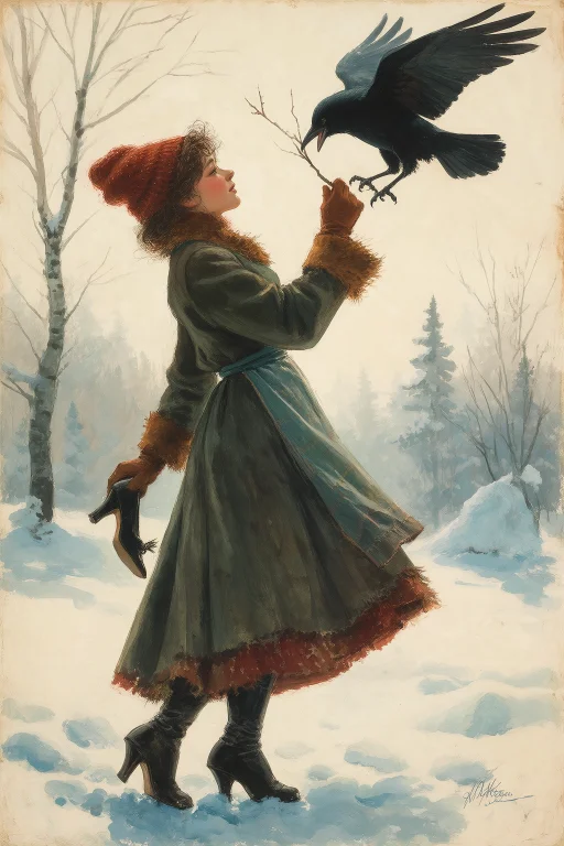 In The Style Of Vladimir Zarubin, A Woman Holding A Broken H...