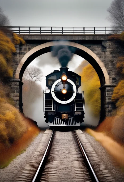 A Steam Locomotive Crossing A Stone Viaduct, Impressionist S...