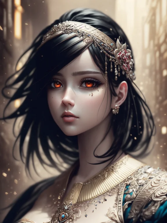 Best Quality, Masterpiece, Realistic, Woman, Black Hair, Red...