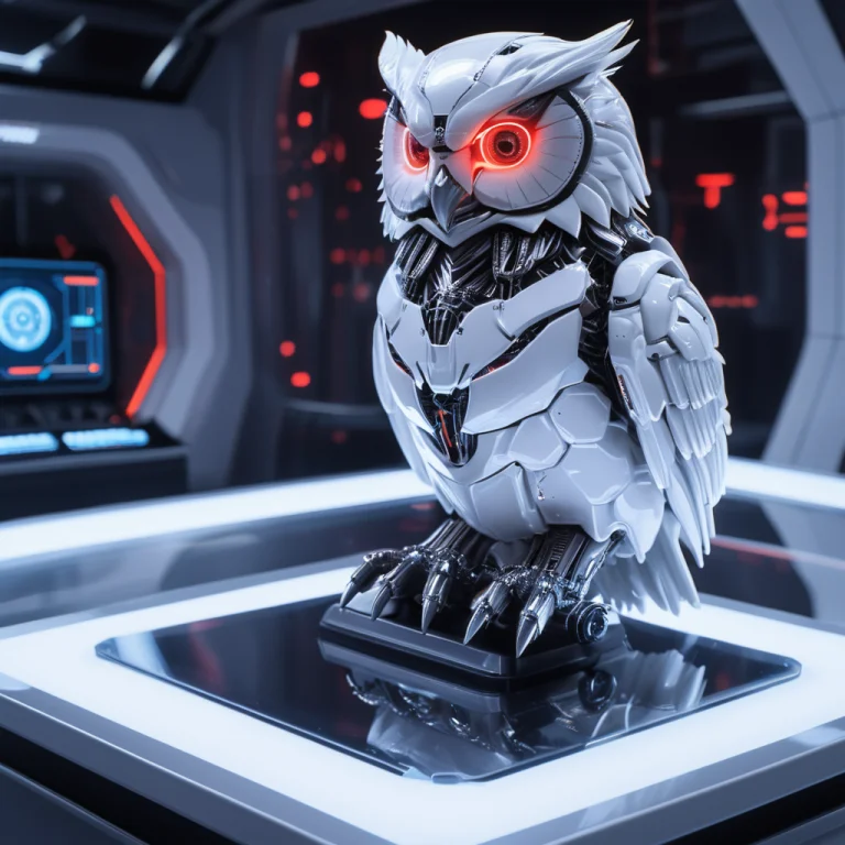 A Wise Owl, Animal Made Of Whiteember Tech, Rotating Mechani...