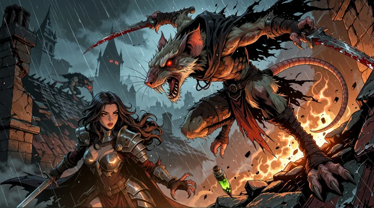 A Cinematic Night Action Scene Rendered In A Bold Graphic Ce...