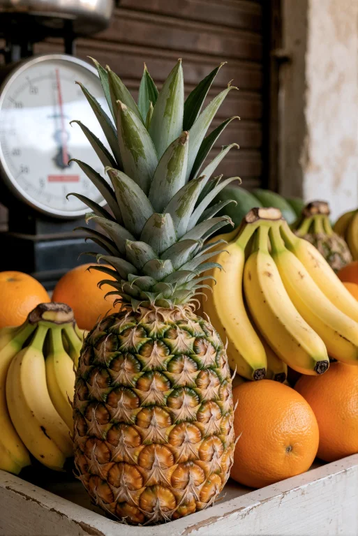 A Single Ripe Pineapple Stands Prominently In The Foreground...
