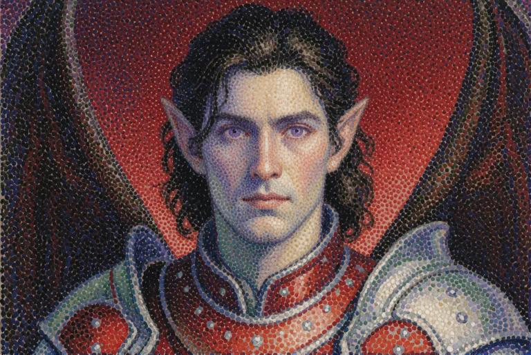 A Pointillism Artwork Featuring A 30-year-old Dark Fantasy M...