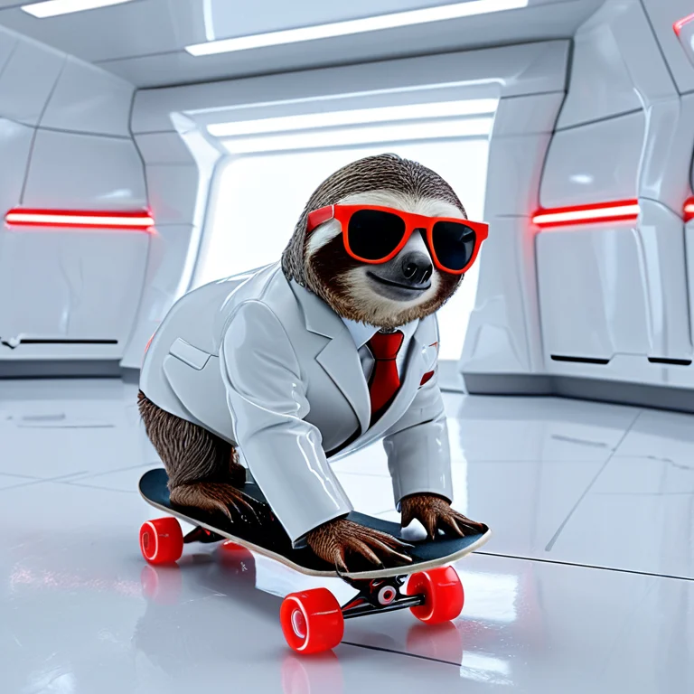 Whiteember, A Sloth In A Suit And Sunglasses Riding A Skateb...