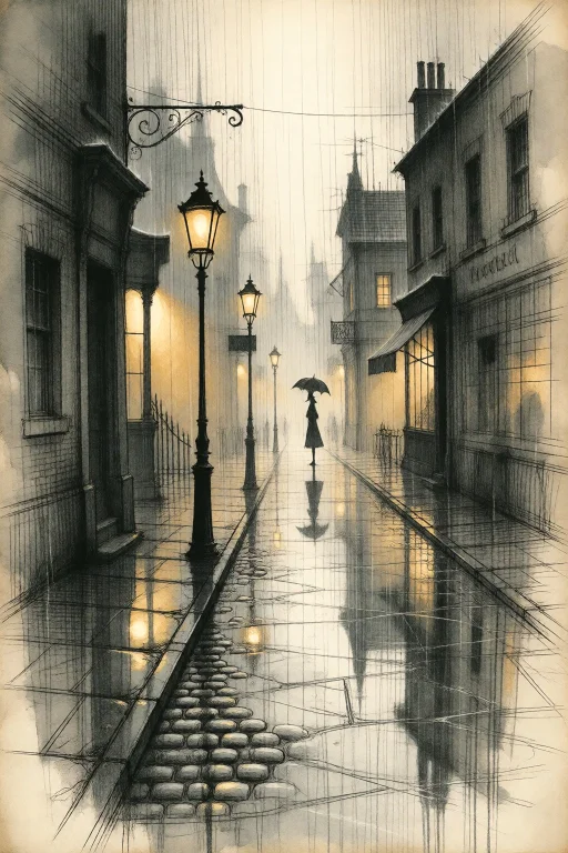 Strangedaal. A Highly Detailed Pencil Sketch Of A Quiet Rain...