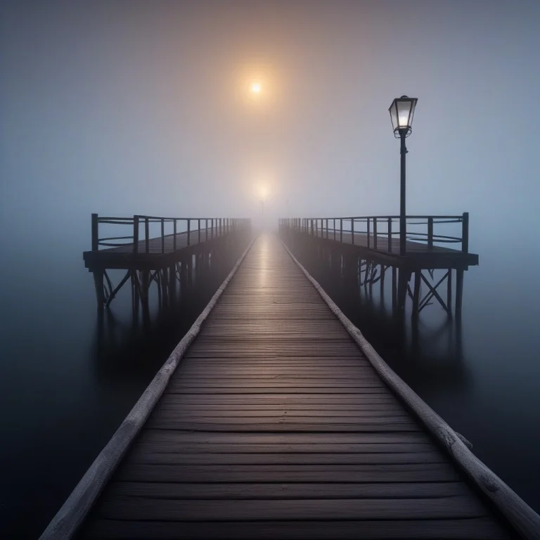High Quality, Detailed, A Fog-drowned Pier Stretching Into B...