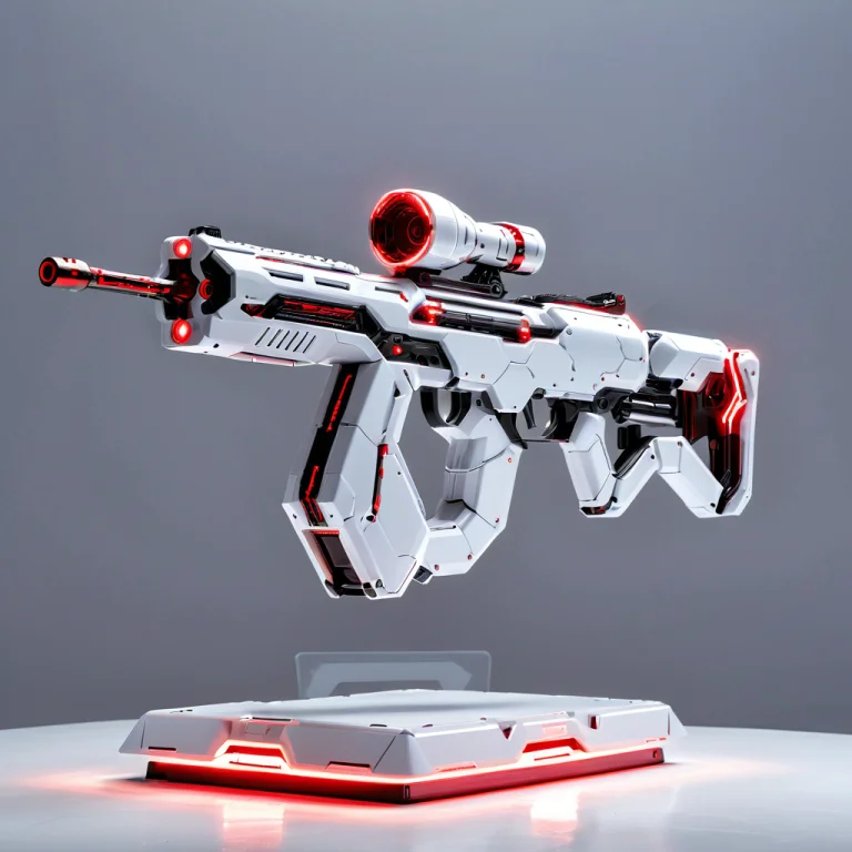 Photograph Of Robot Rifle, Thin Small Glowing Red Accents, S...
