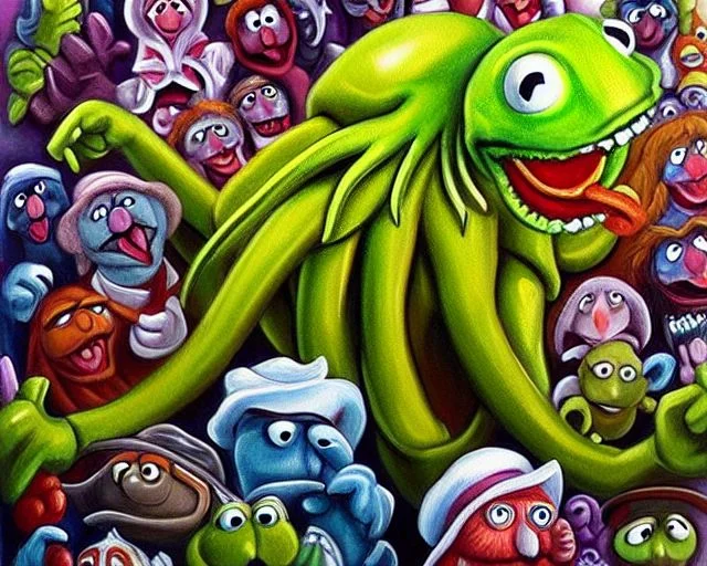 Asciia Painting Of Cthulhu As A Muppet, Very Detailed, Clean...