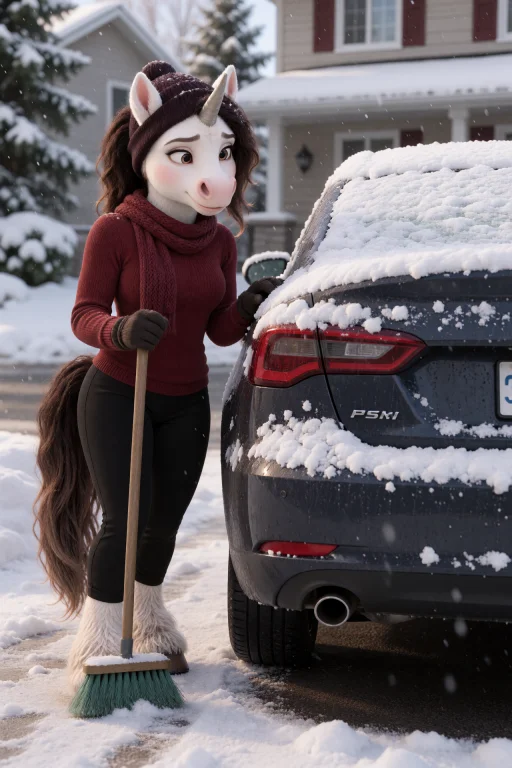 Tesslora Standing Beside A Snow-covered Car After A Heavy Wi...