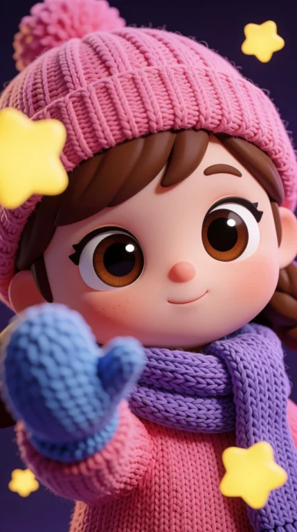 Close-up 3d Render, Cartoon Girl With Massive Brown Eyes, Pi...