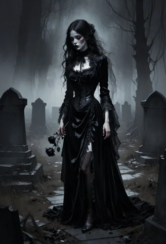 Black Rose, Gothic, Gothic Woman, Victorian Lady, Victorian... — Stable Diffusion AI Prompt: black rose, gothic, gothic woman, Victorian lady, Victorian fashion, Victorian g...