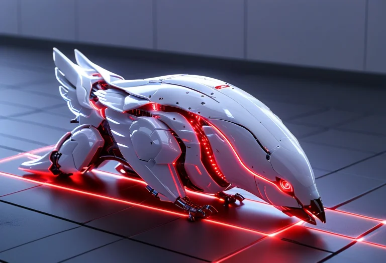 Whiteember, A Close Up Of A Sleek, Aerodynamic Robotic Pigeo...