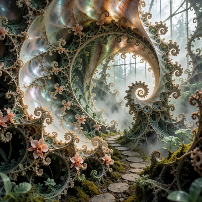 A Surreal 35mm Environmental Photograph Of A Fractal Greenho...
