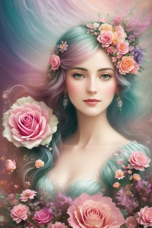 Whimsical Fantasy Elegant Rose Floral Botany Maximalism With...