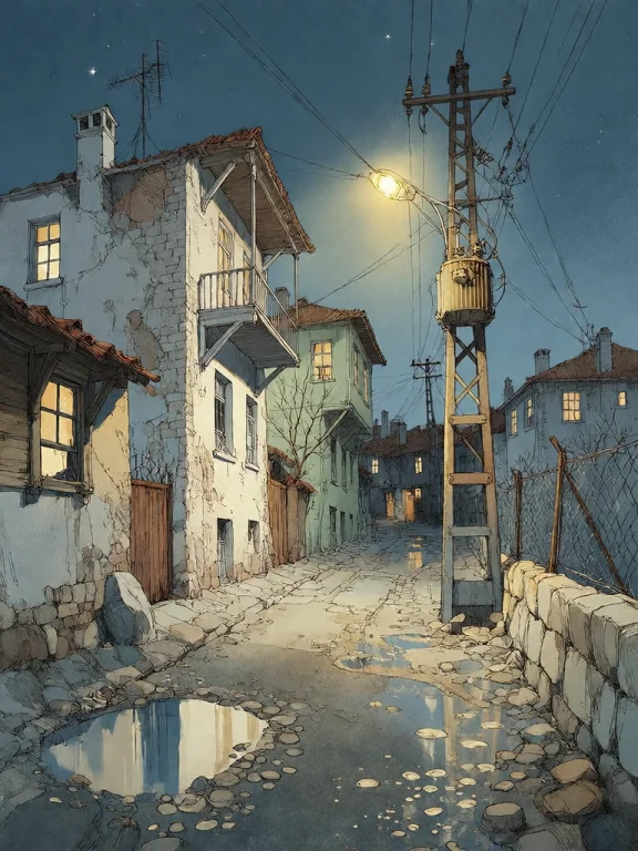Bradhamel Art Style. A Narrow, Wet Cobblestone Alley At Nigh...