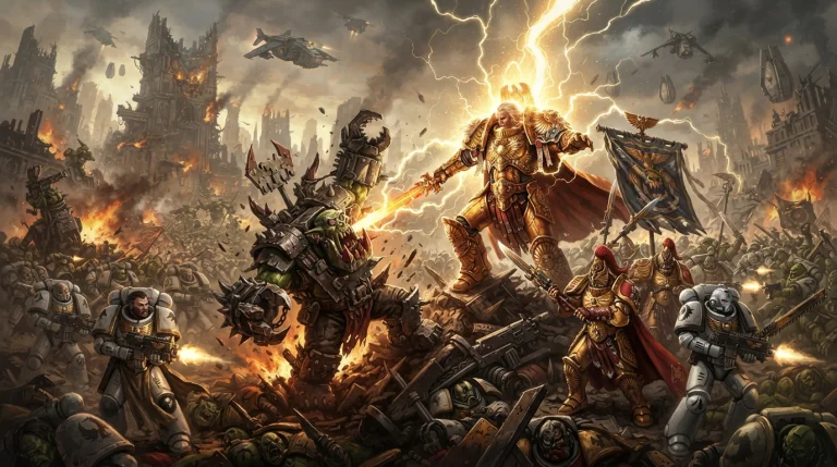 An Image Of The Emperor Of Mankind Fighting The Mega Leader...