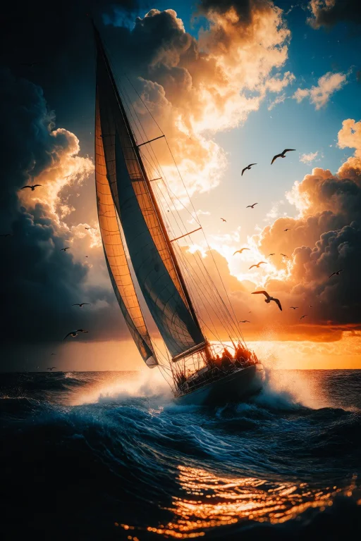 Zidiusart, A Majestic And Dramatic Painting Of A Sailboat Cu...