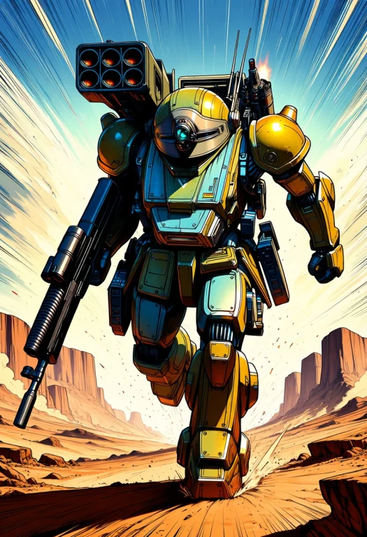 Votoms, 4k, Quality, A Powerful Humanoid Mecha, Desert, Plat...