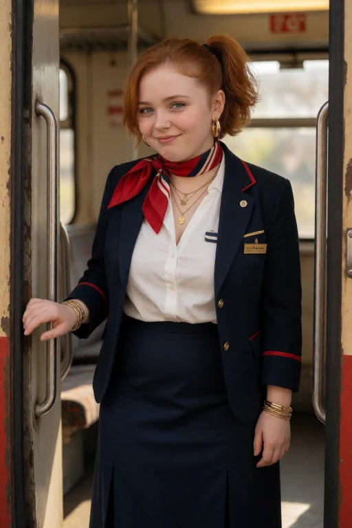 21y Old Girl, Train Conductor Uniform In Dark Blue And Red,...
