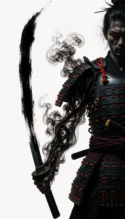 High Contrast, Chiaroscuro, A Samurai Without Arm At Right S...