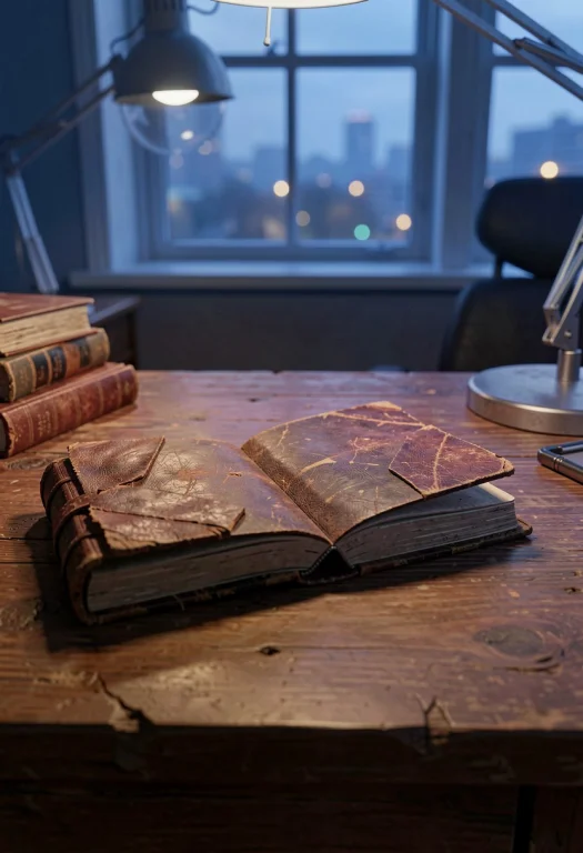 A Worn Leather-bound Book Left Open On A Desk, Cinema 4d Ren...