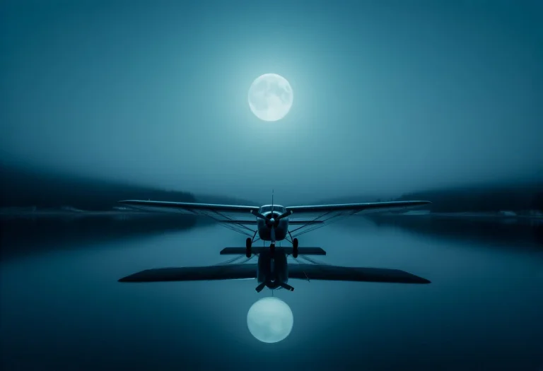 A Seaplane Resting On A Mirror-calm Lake, Digital Painting,...