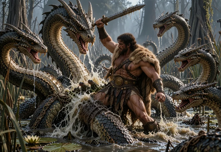 Heracles, A Massive Muscular Man With Dark Curly Hair And A...
