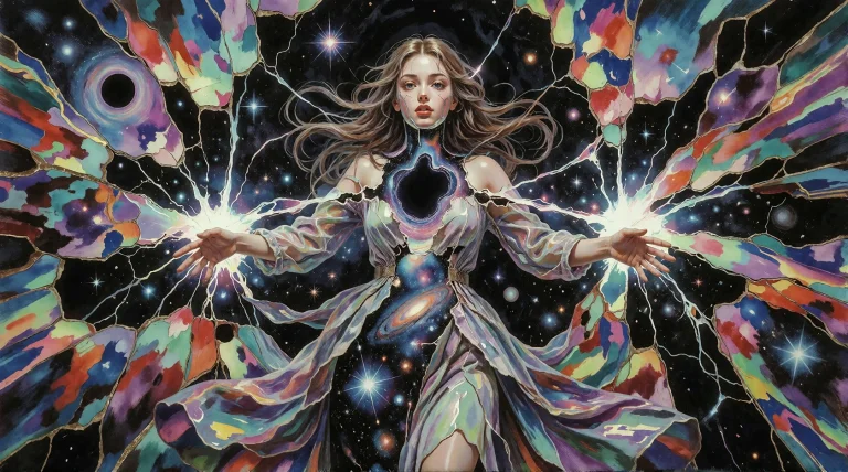 A Professional Surreal Illustration Of A Young Woman Standin...