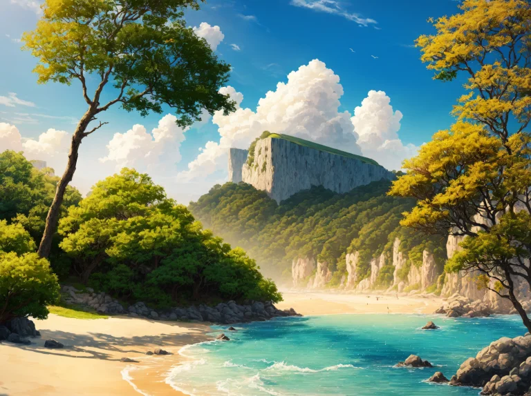 Best Quality, Masterpiece, Realistic, A Sunny Beach, Azure C...
