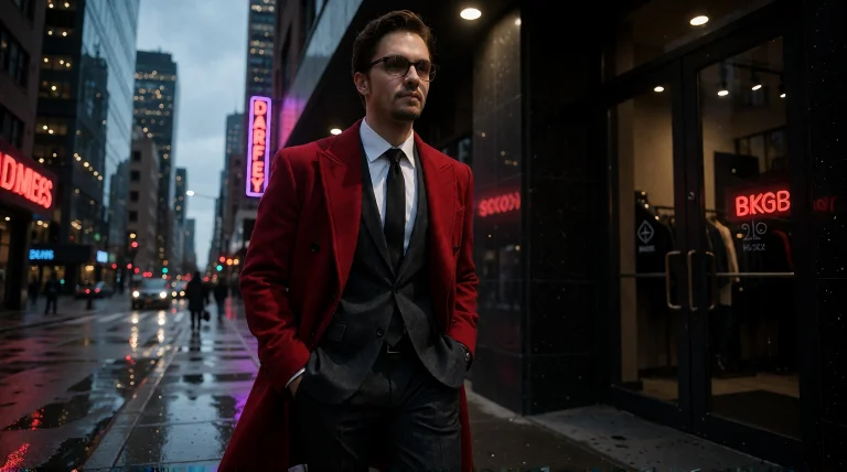 The Man From Image 1 Is Now Standing Confidently In A Sleek...