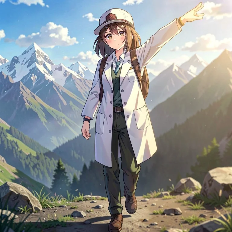 1girl, Solo, Shoulder-length Hair, Brown Hair, Lab Coat, Wri...