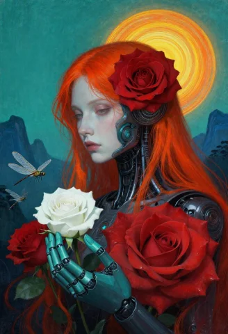 A Hyper-detailed Surrealist Illustration Featuring A Woman W... — Stable Diffusion AI Prompt: A hyper-detailed surrealist illustration featuring a woman with pale skin and fl...