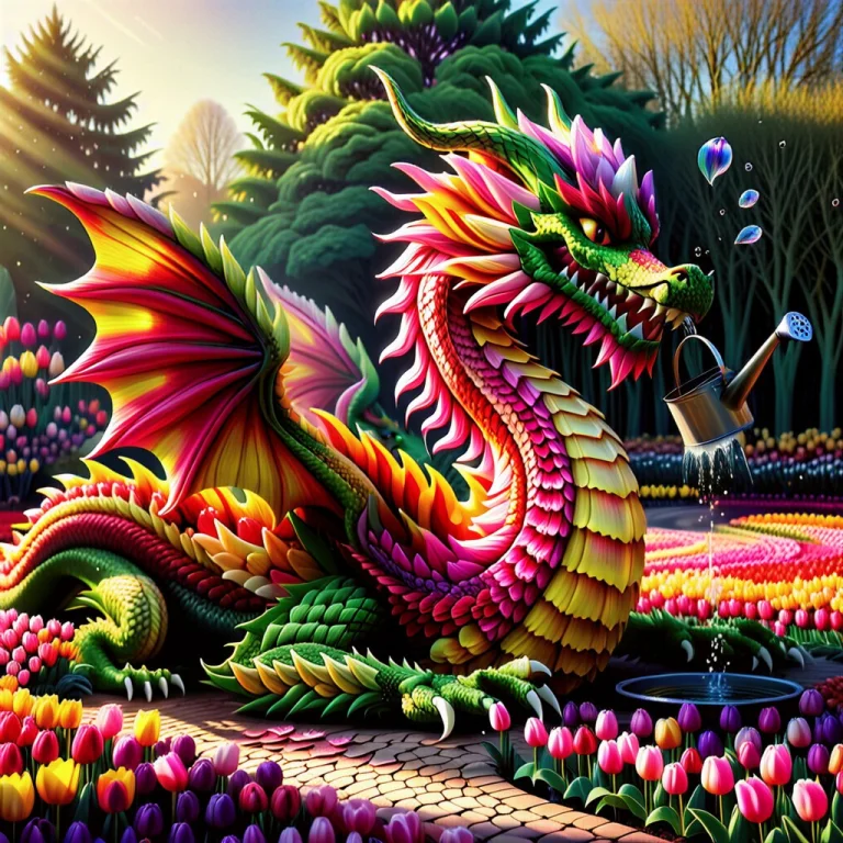 Jaynl-tm, Made Of Tulips, A Gigantic Whimsical Dragon Made E...