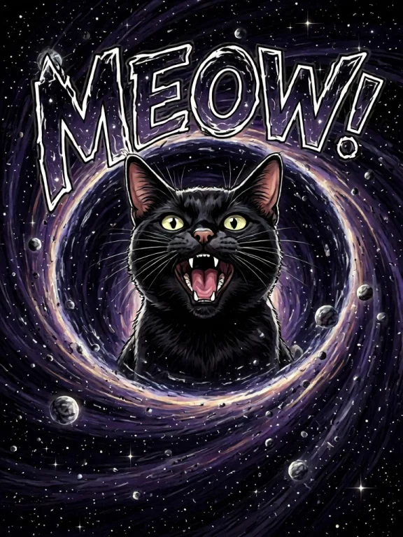 A Celestial Cosmic Black Cat Emerging From A Singularity, Op...