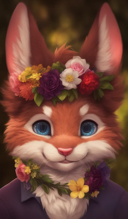 , Anthro, Mammal, Flower, Solo, Plant, Clothing, Fur, Whiske...