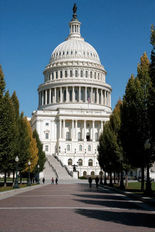 A Low-angle, Eye-level View Of The United States Capitol Bui...
