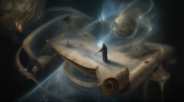 A Breathtaking Fantastical Scene Featuring A Solitary Robed...