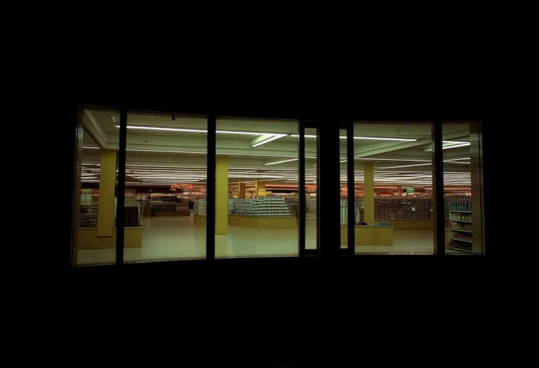 An Empty Department Store With Pillars. The Stores Large Ope...