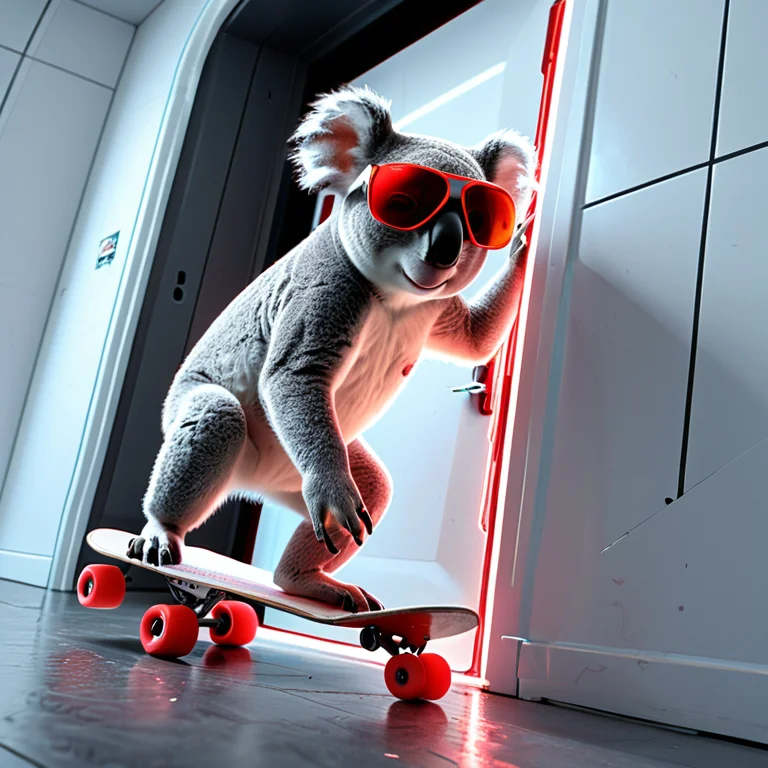 Whiteember, A Koala In Sunglasses Crashing Through A Door On...