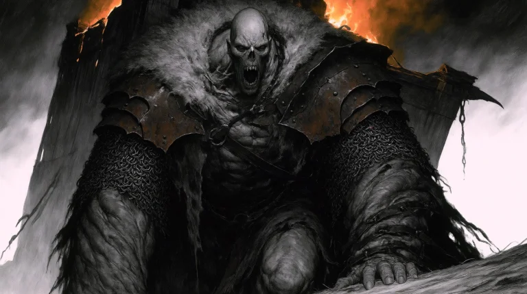 Dcgr1mdrk. A Terrifying Burning Zombie Warrior, A Shambling...