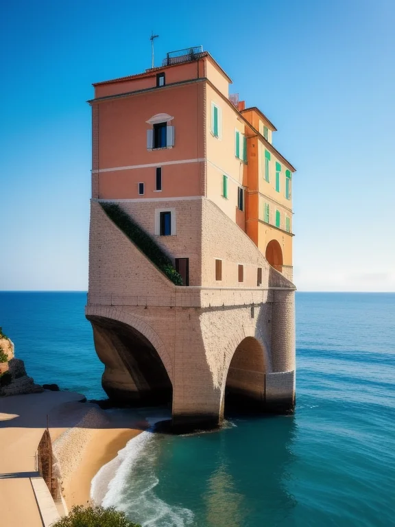 Style-italy Raw A Beach With A Cliff And A Body Of Water In...