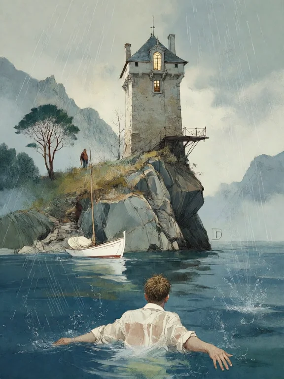 Bradhamel Art Style. A Solitary Figure In A White Shirt Floa...