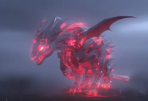A Realistic Art Of A Mechanical Tech Red Dragon Flying Into... — SDXL AI Prompt: a realistic art of a mechanical tech red dragon flying into the clouded sky. The...