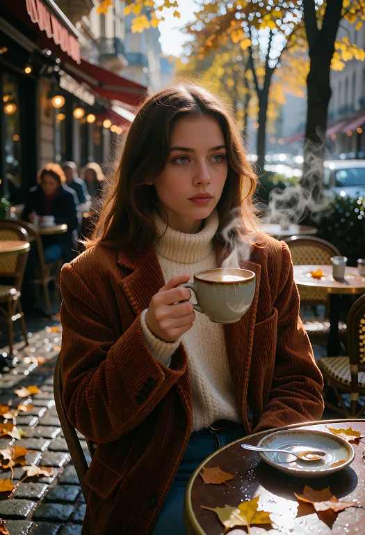 A Candid Street Photograph Of A Stylish Woman Sitting At An...