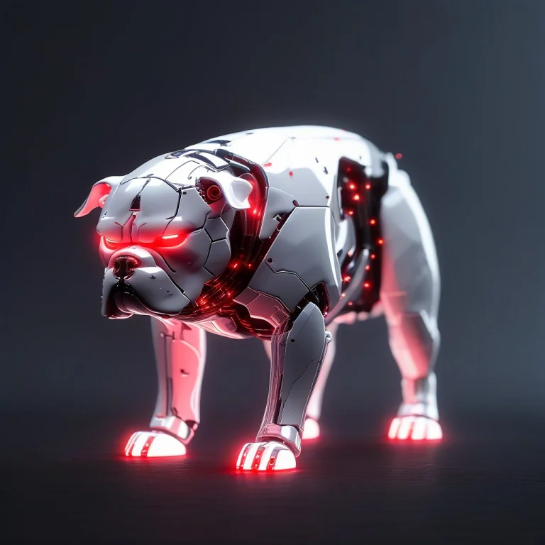 A Cybernetic Bulldog, Rendered Entirely In Glossy, Brilliant...