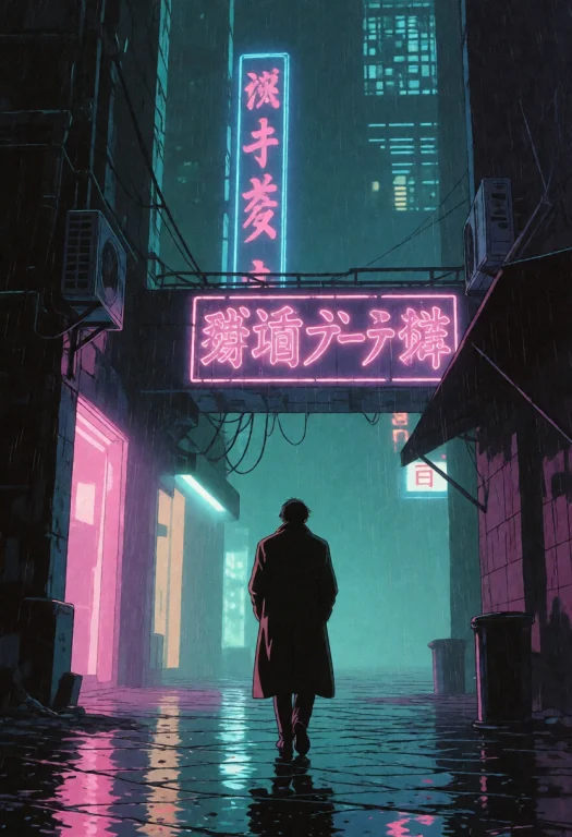 Retrocyberpunk, Retro, Retro Artstyle, A Lone Figure In A Lo...